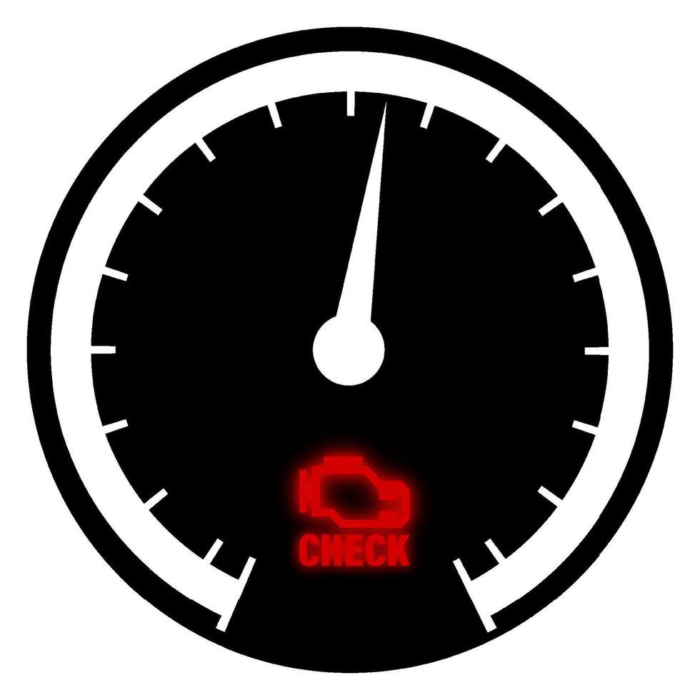 check engine glowing icon on car speedometer. Malfunction, engine
