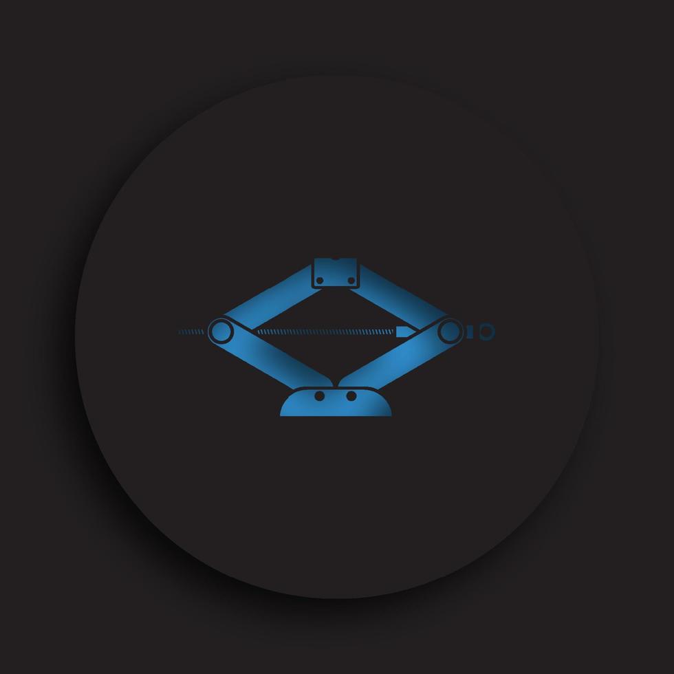 Mechanical hand car jack icon in neomorphism style on dark background. Belt in repair shops. Increased lift. Lifting the car to change wheels. Vector
