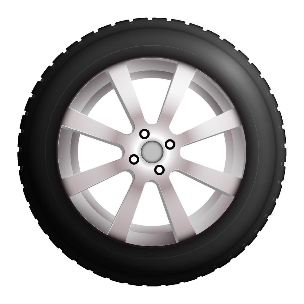 wheel with tire and winter rubber tread. Winter tires for the car. Driving on slippery road. Driving safety. Realistic vector
