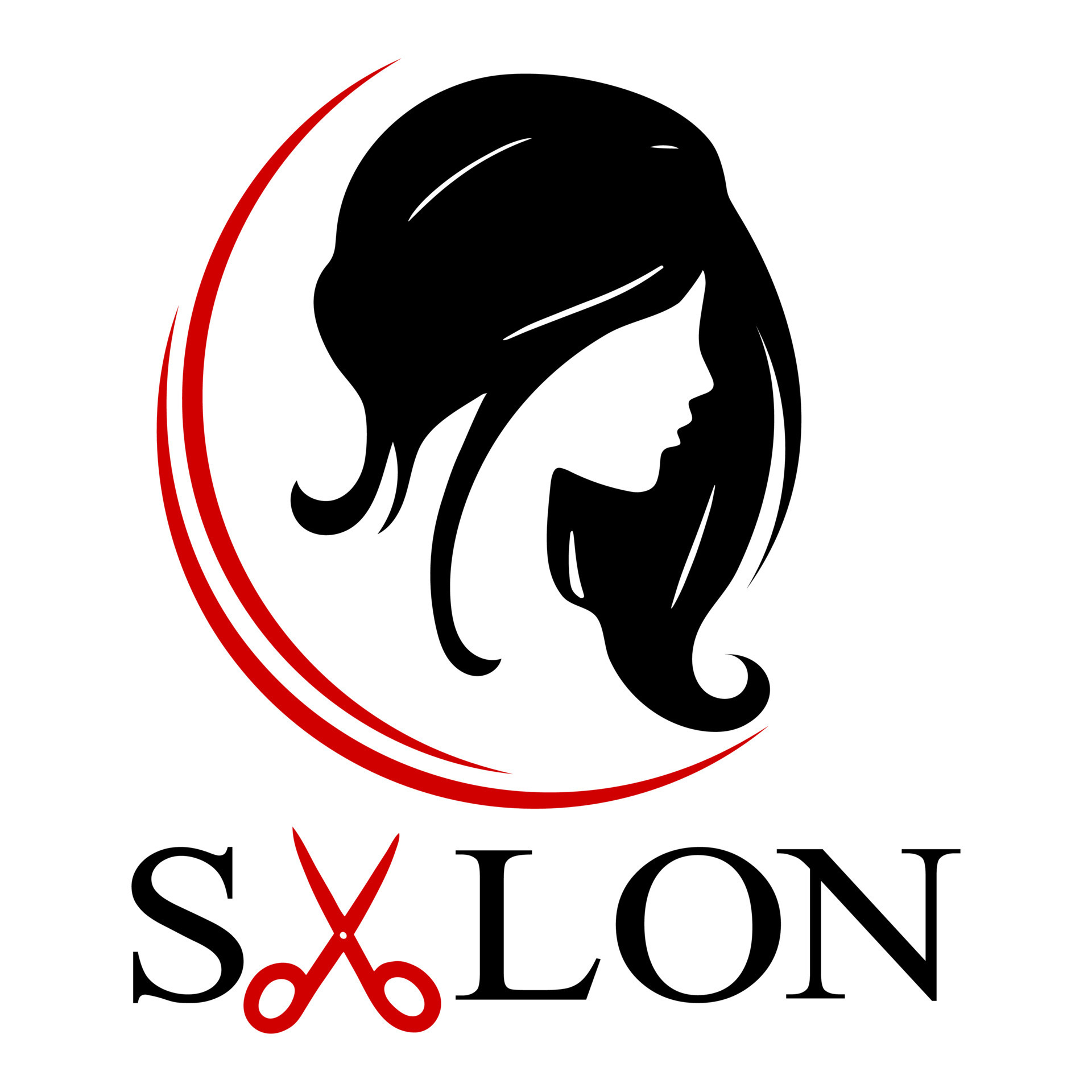 Logo for a beauty salon. Girl face silhouette and text with scissors. Black  and red design on a white background. Vector 8922598 Vector Art at Vecteezy