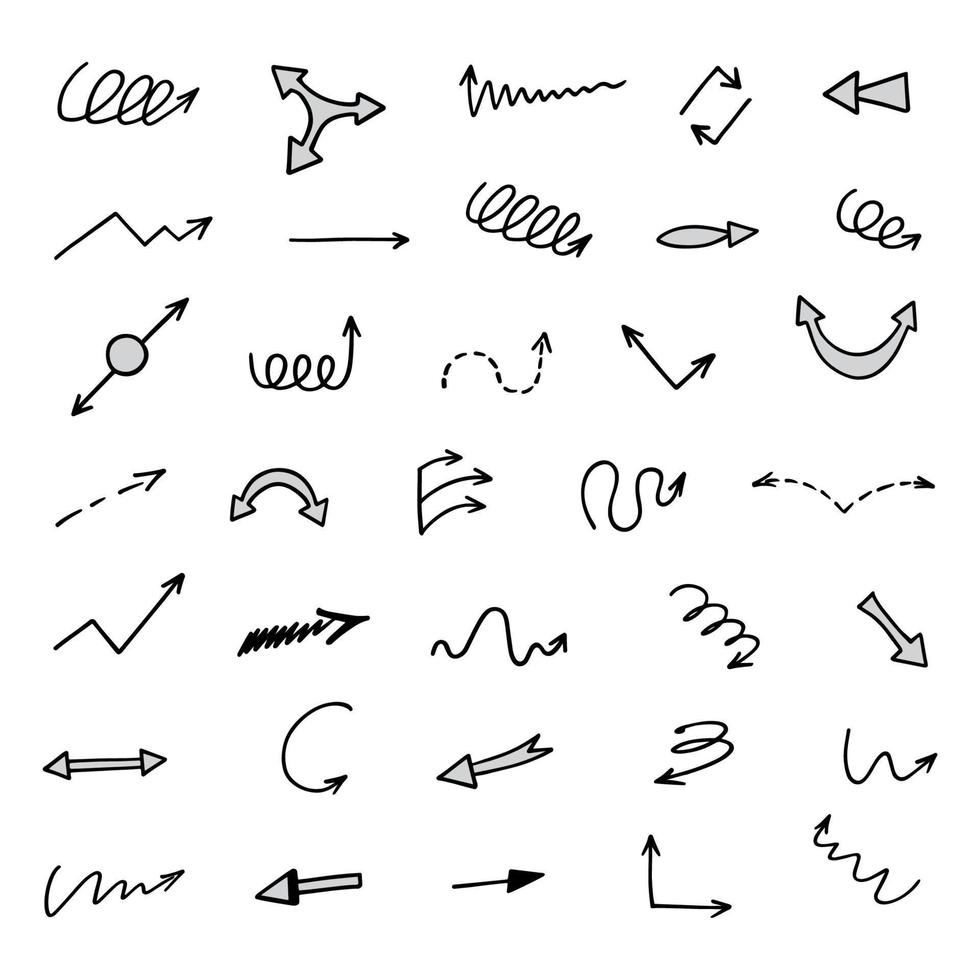 Vector set of hand drawn arrows, elements for presentation