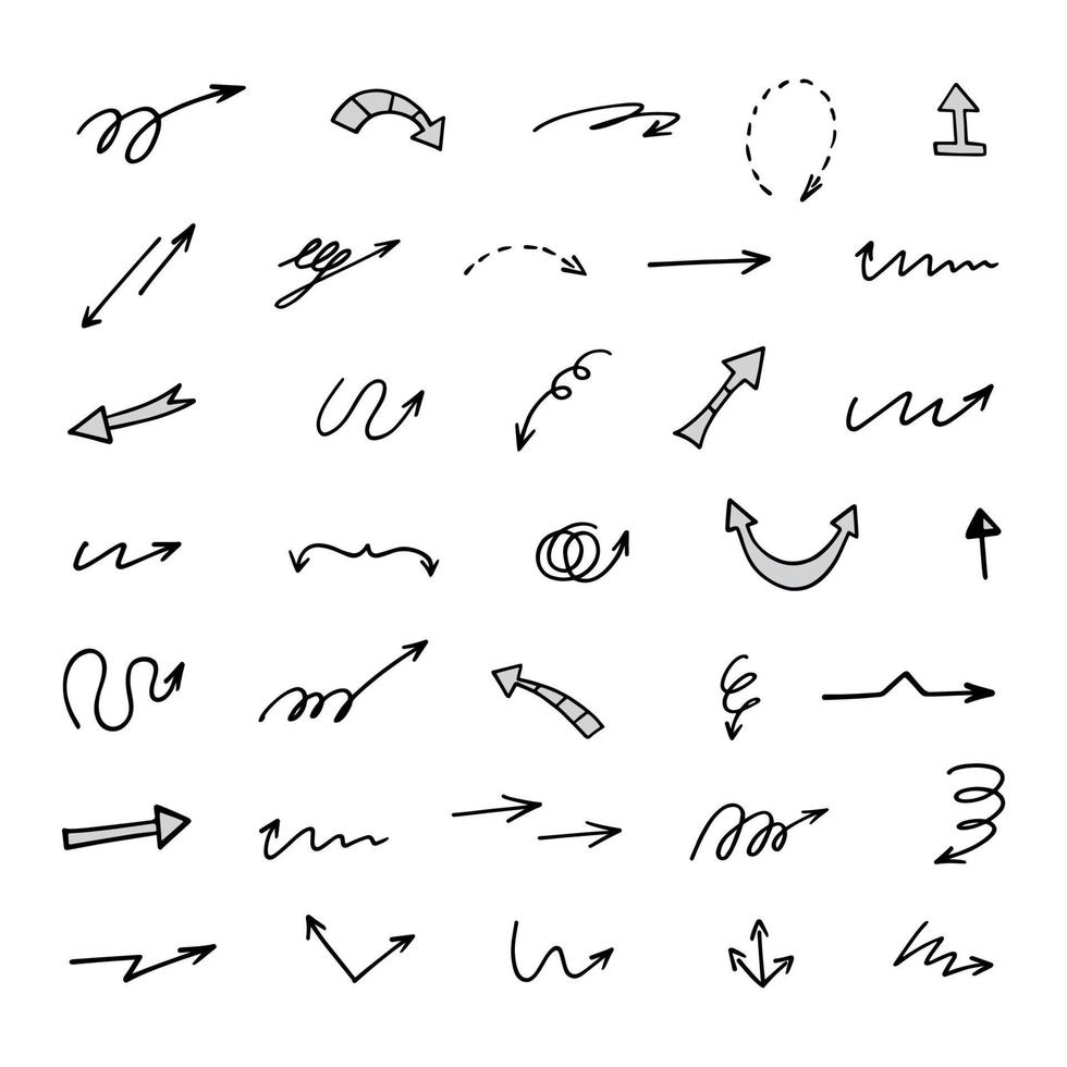 Vector set of hand drawn arrows, elements for presentation