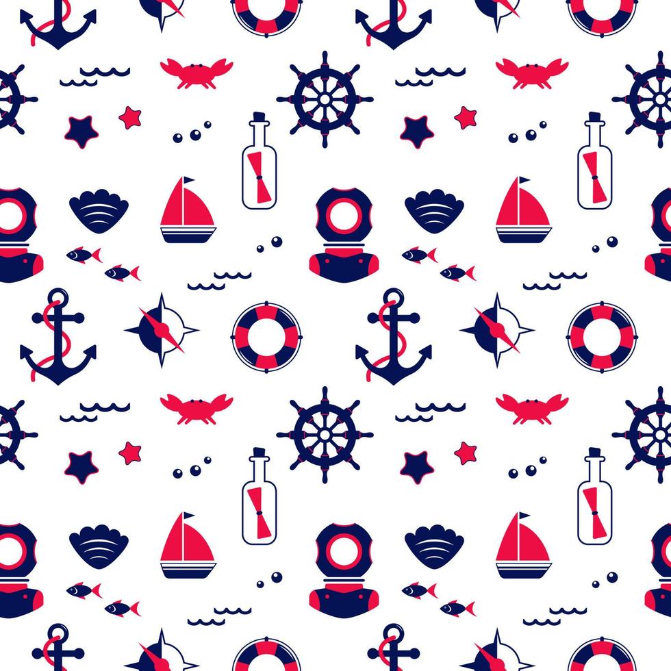 Seamless texture from sailing elements. Pattern, abstract background, wallpaper. Nautical collection,  marine travel icons vector