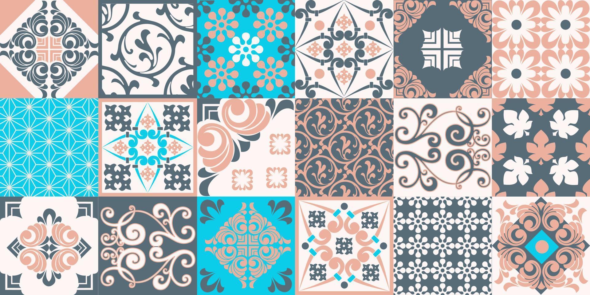 azulejo de mosaico sin costuras. azulejo de cerámica de mayólica. decoración portuguesa y española. Baldosa cerámica estilo talavera. ilustración vectorial patrón de mosaico abstracto sin fisuras con adornos geométricos y florales vector