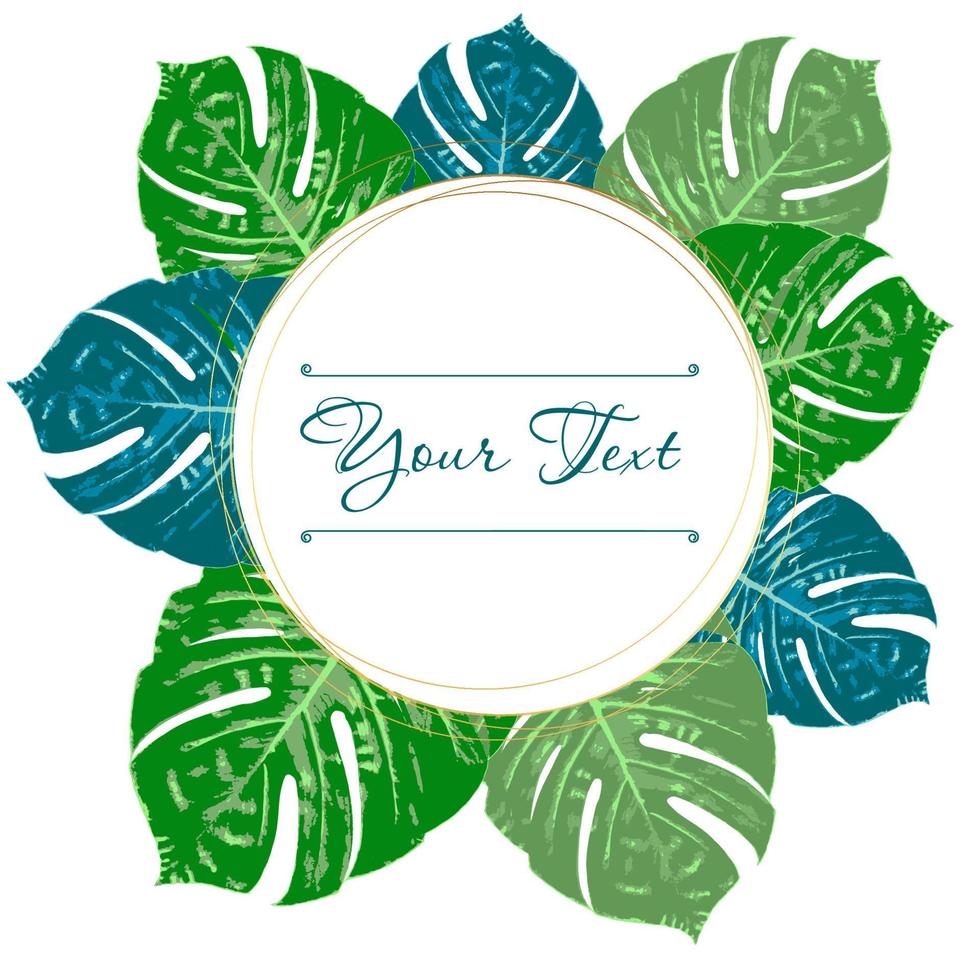 Summer Vibes. Summer green tropical flyer design with tropical flowers and monstera leaves. Frame design. Copy space vector