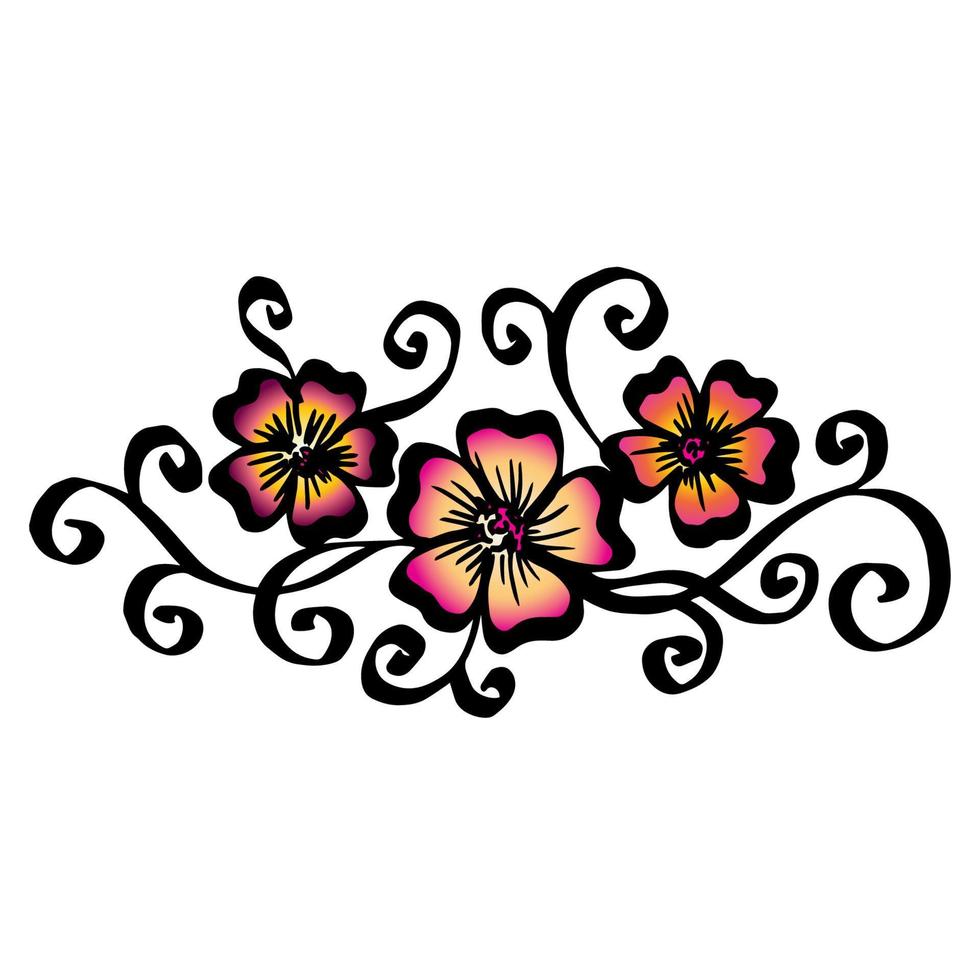 Vector hand-painted vintage flowers with curls isolated on white background