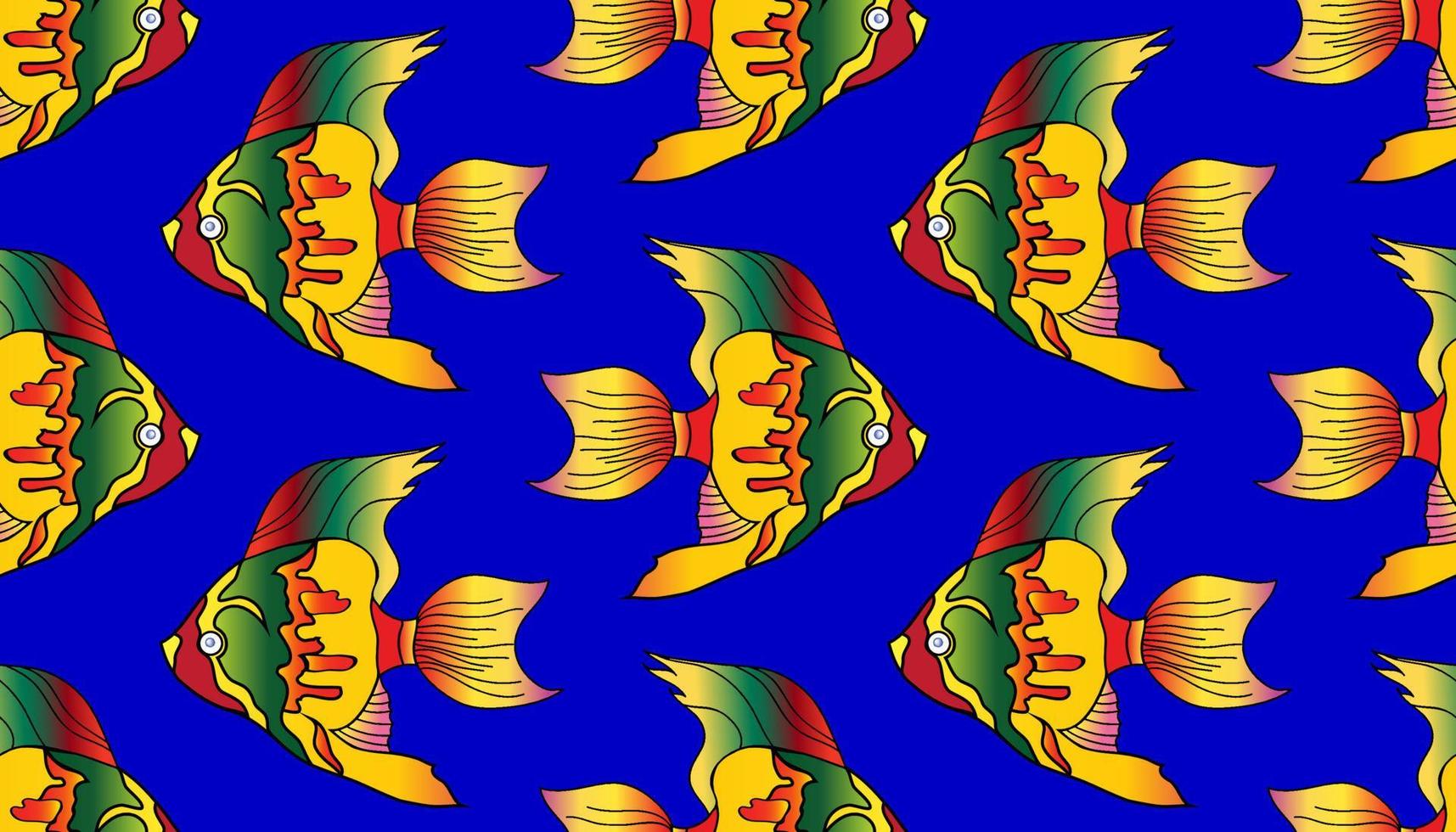 Vector sketch  of colorful fish Pterophyllum. Cichlidae. Seamless pattern