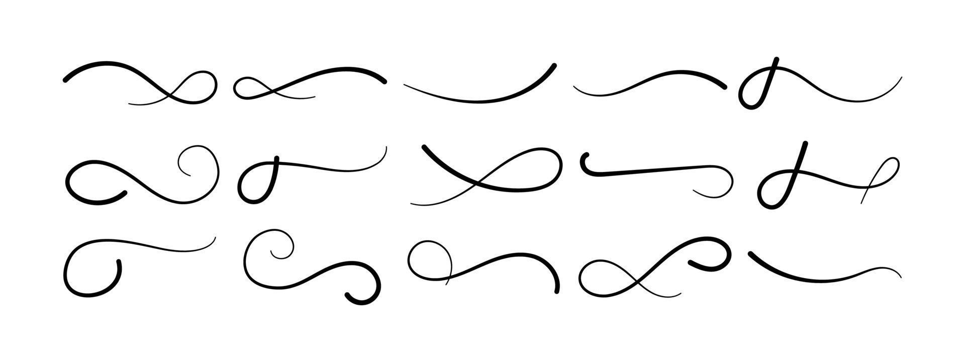 Hand drawn swoosh underlining set. Vector calligraphic lettering