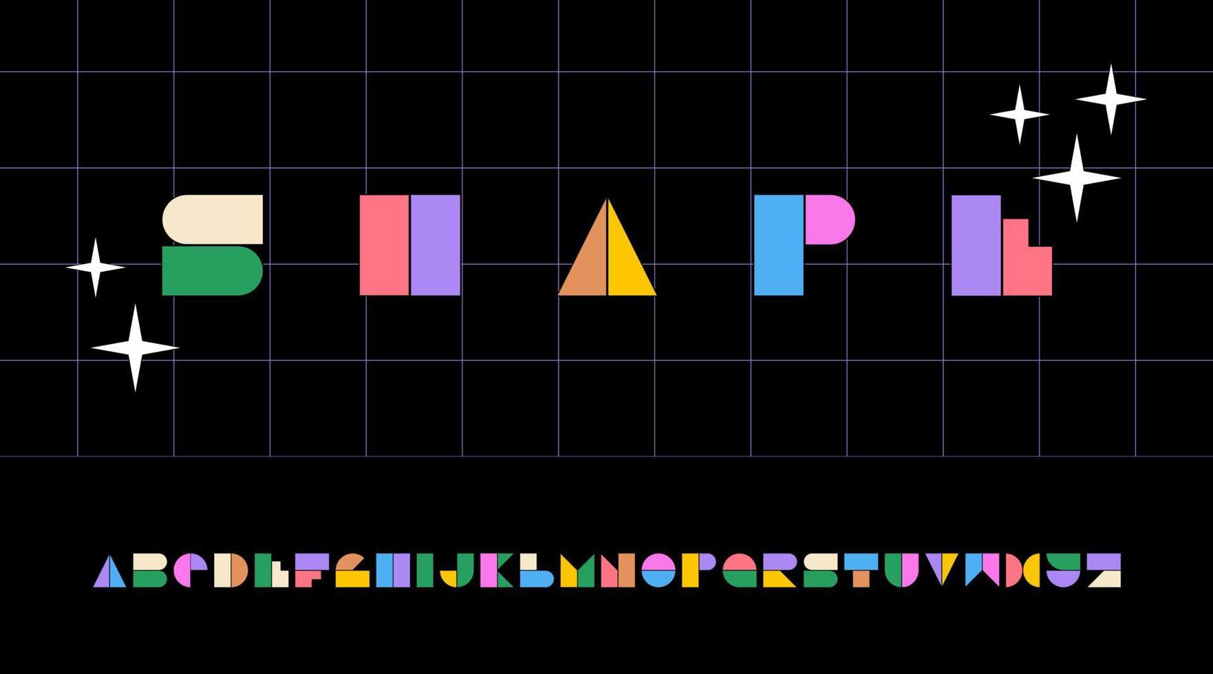 Colorful geometric font. Retro typography in the style of the 90s. Decorative vector typographic design. Alphabet for modern logo, header, bright inscriptions and typographic posters.