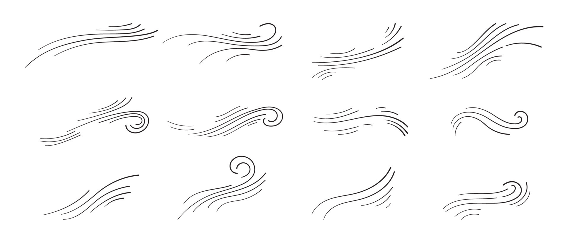 viento que sopla del garabato. icono de onda de aire dibujado a mano