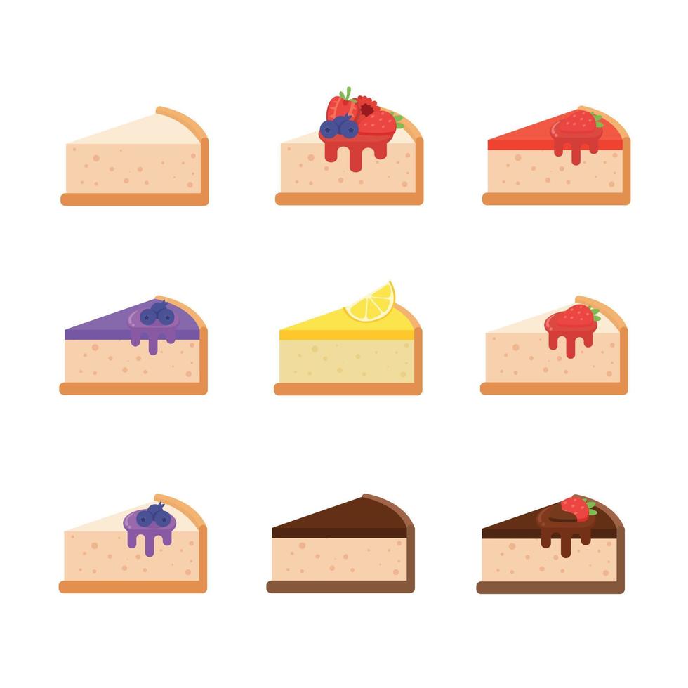 Cheesecake slices set. Isolated vector clip art illustration.