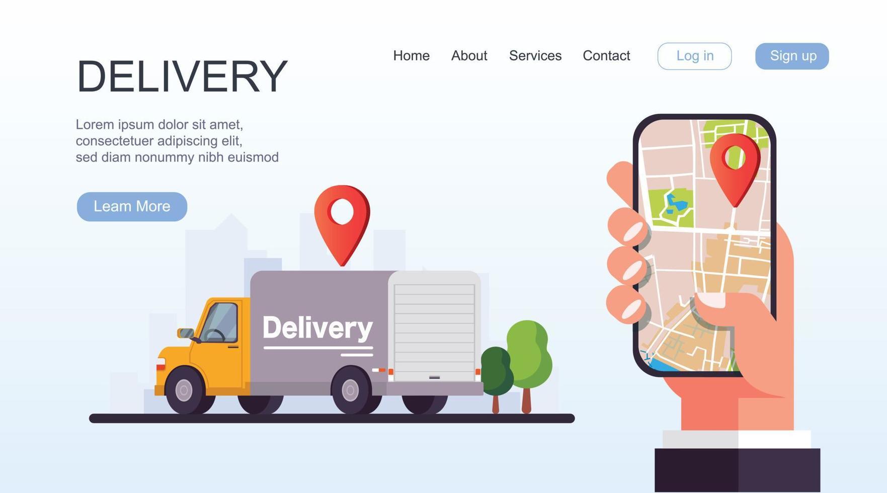 Hand holding mobile smart phone with app delivery tracking. Vector ...