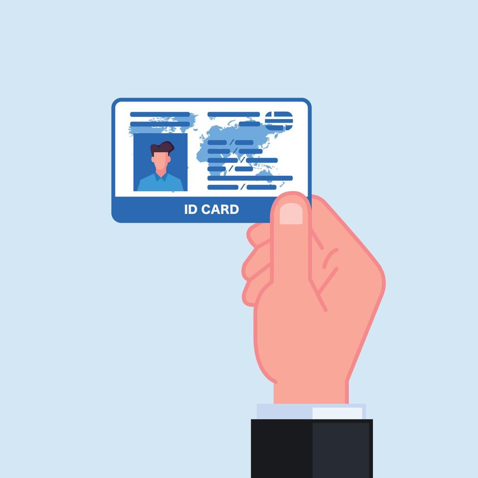 Hand holding the id card. Vector illustration flat design.