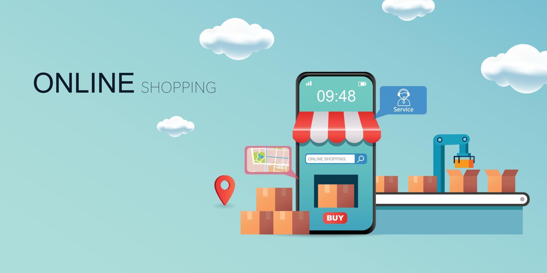 Mobile Application, Shopping Online on Website, Vector Concept