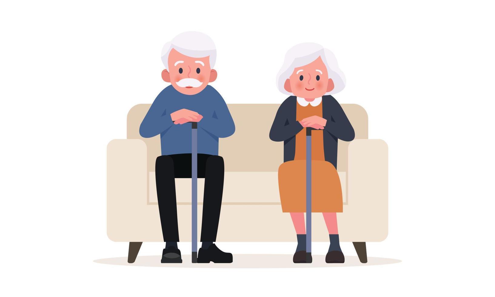 Elderly couple sits in a chair . Vector illustration in cartoon style