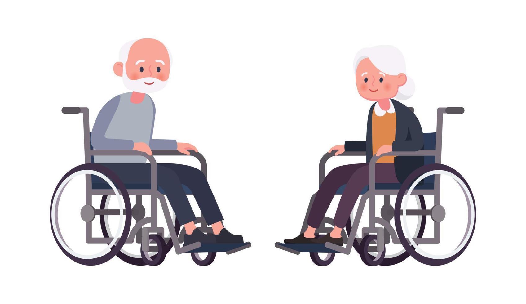 pareja de ancianos en silla de ruedas en un estilo plano de fondo blanco vector