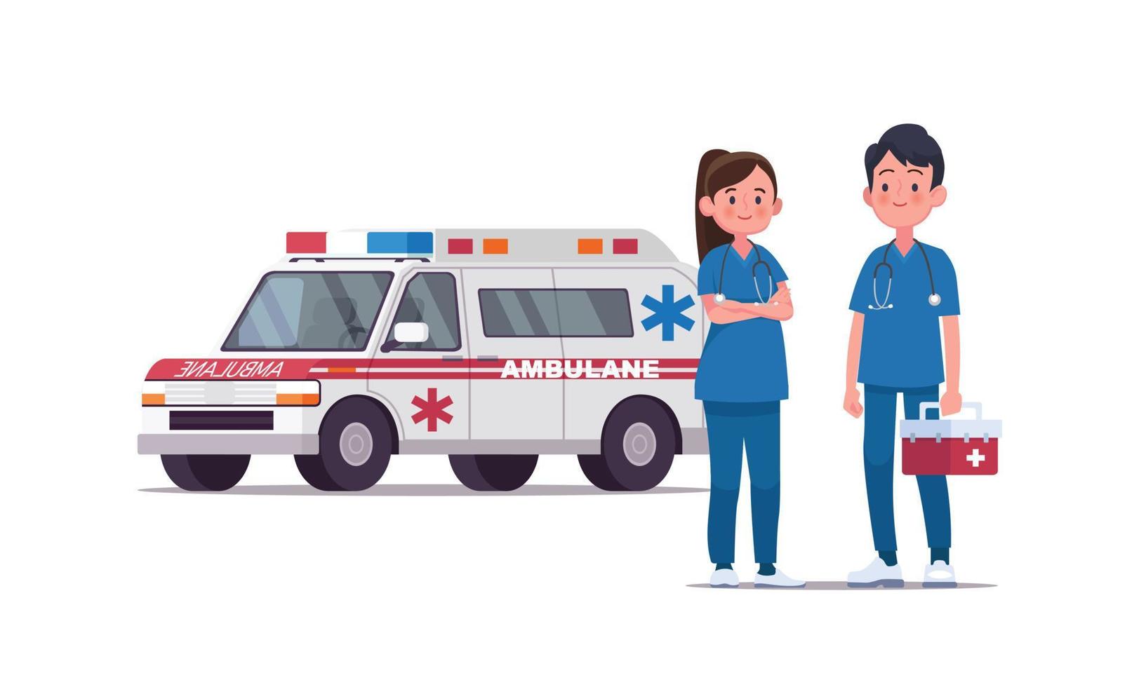 Ambulance staff. Couple of doctors. Vector illustration in a flat style