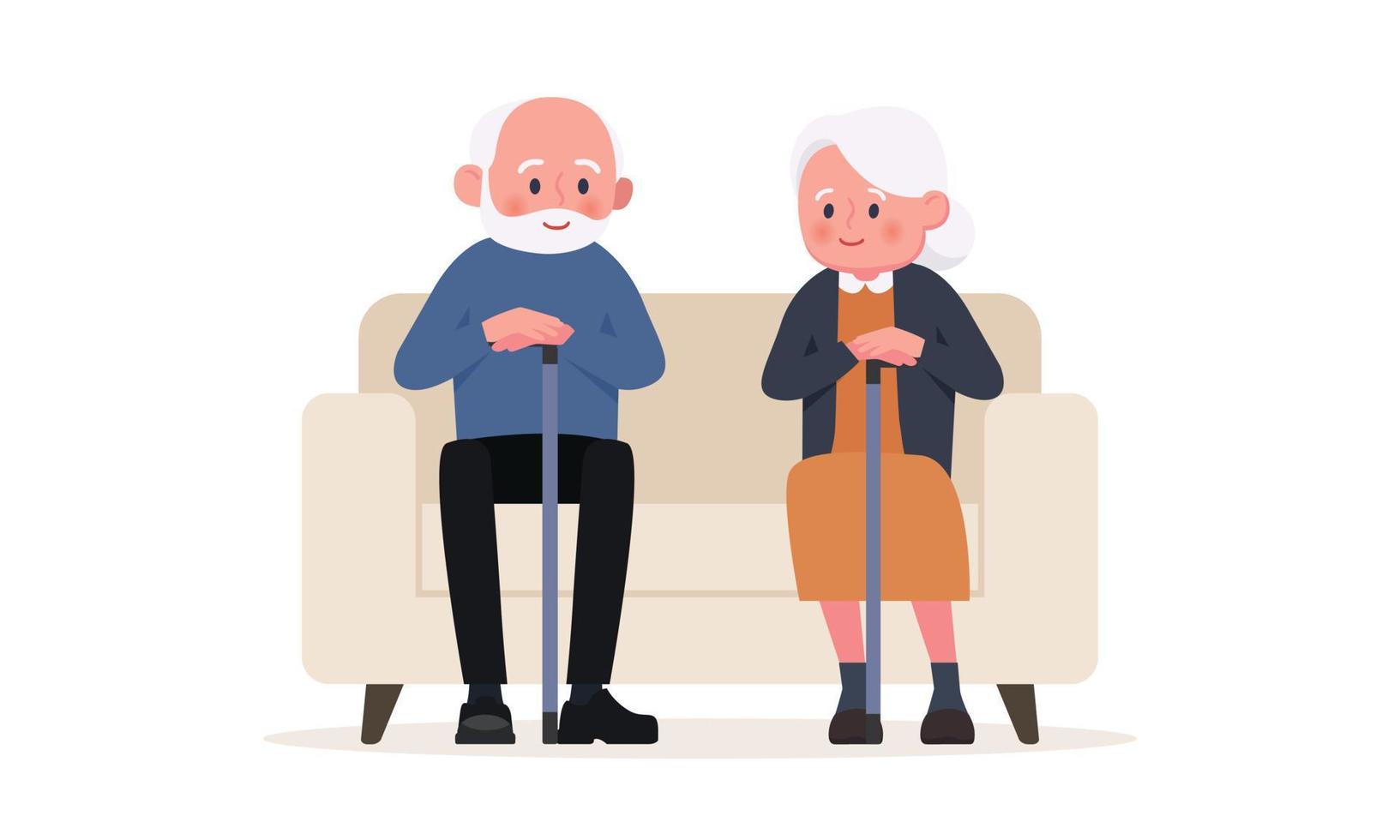 pareja de ancianos se sienta en una silla. ilustración vectorial en estilo de dibujos animados vector