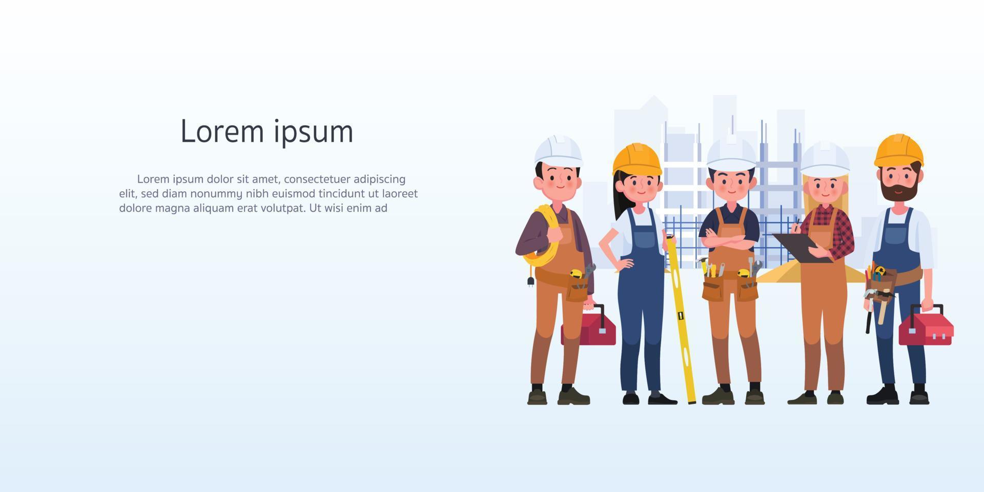 Technicians people group, engineering worker and construction. Industrial engineers workers, builders characters isolated cartoon vector illustration
