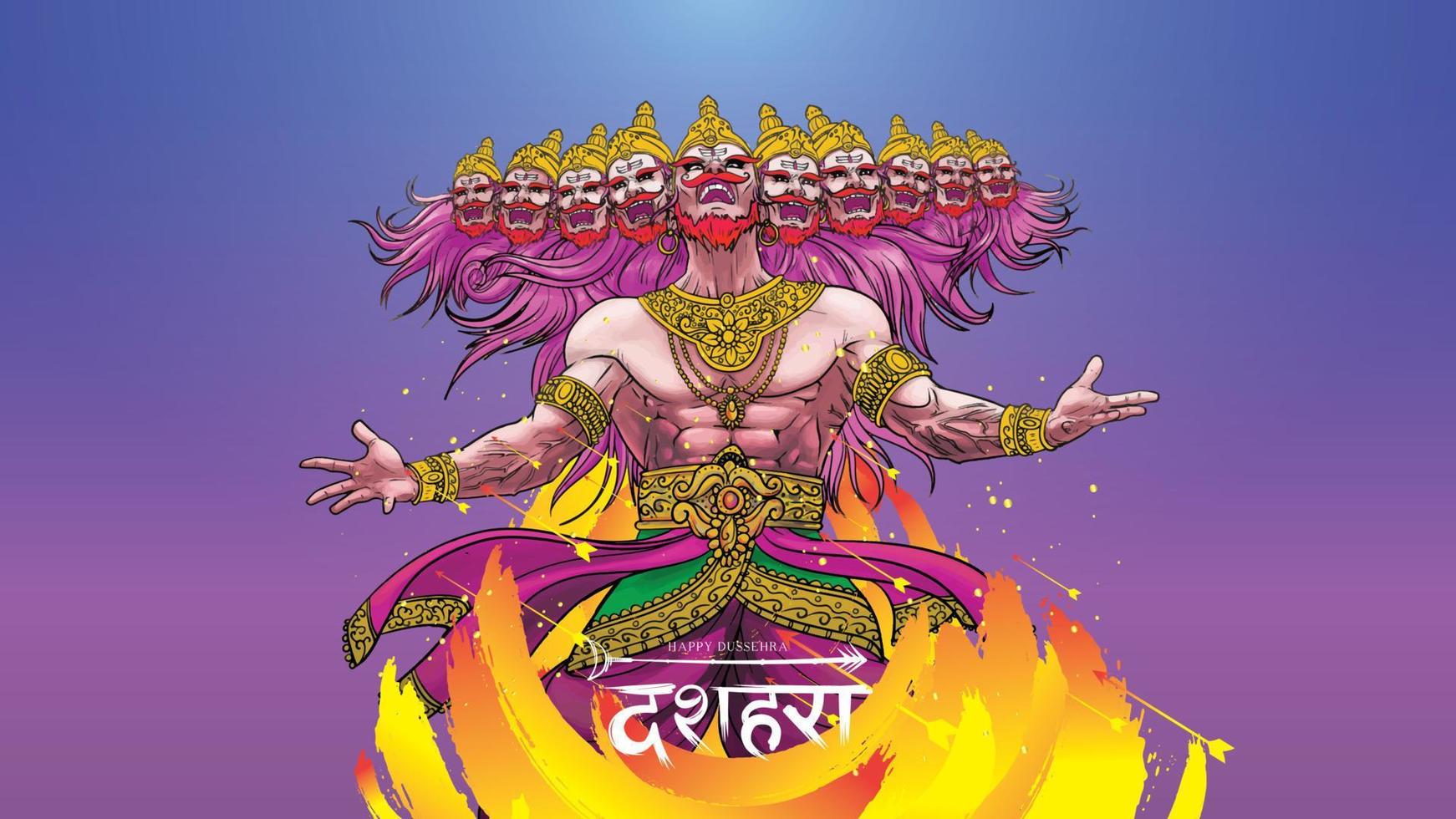 ilustración vectorial creativa de lord rama matando a ravana en el feliz festival de carteles dussehra navratri de la india. traducción dussehra vector
