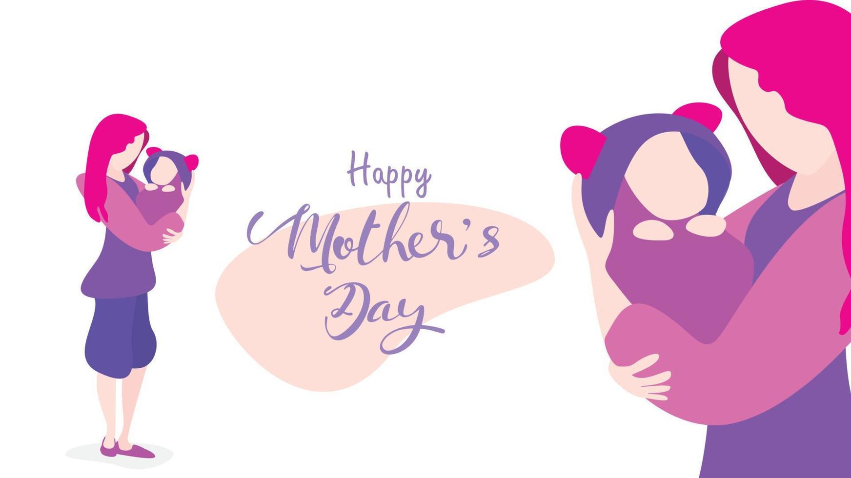 Happy mother's day Mum laughing, smiling, holding and hugging her baby with happy. Beautiful woman and child. Vector illustration flat design style. Flat cartoon style - vector