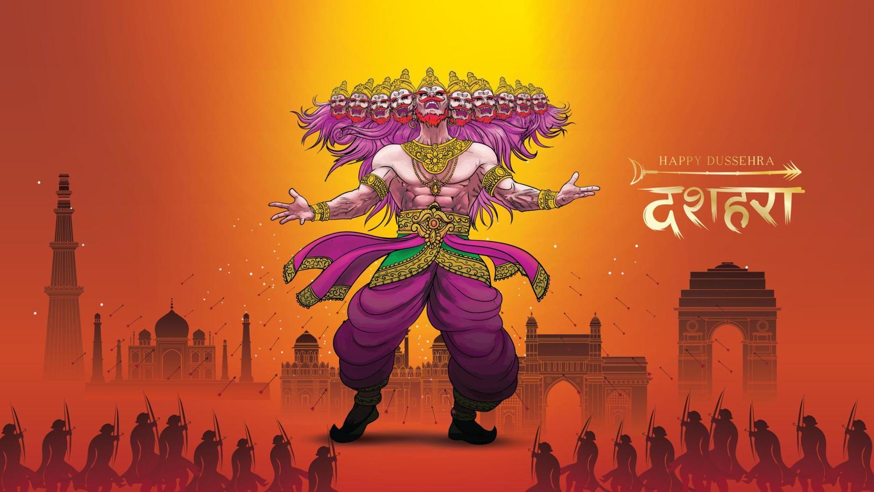 ilustración vectorial creativa de lord rama matando a ravana en el feliz festival de carteles dussehra navratri de la india. traducción dussehra vector