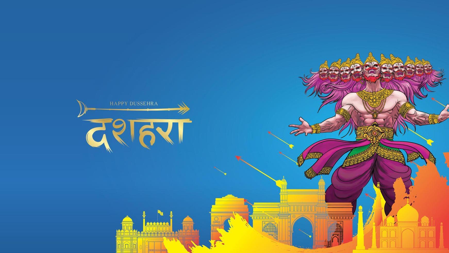 ilustración vectorial creativa de lord rama matando a ravana en el feliz festival de carteles dussehra navratri de la india. traducción dussehra vector