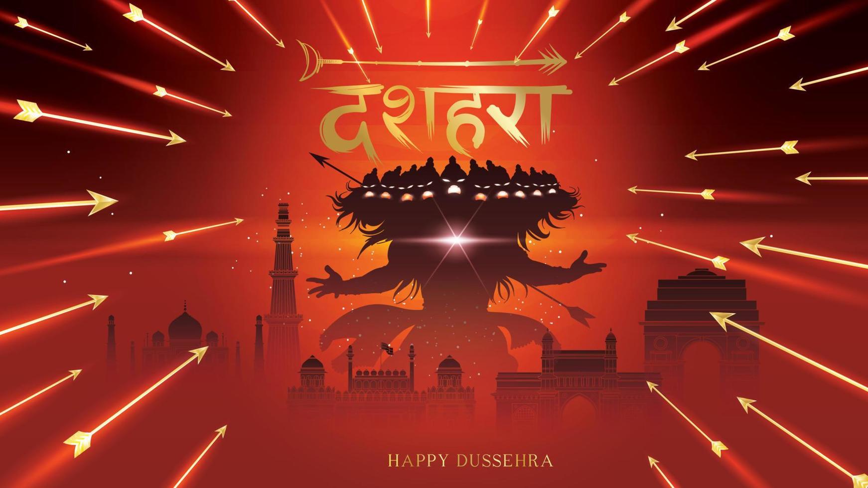 creative vector illustration of Lord Rama killing Ravana in Happy Dussehra Navratri poster festival of India. translation dussehra