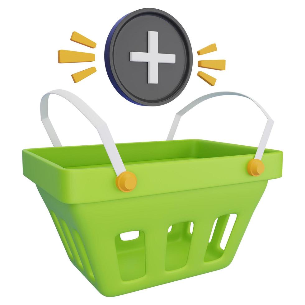 ilustración del icono 3d de la cesta de la compra para su sitio web, interfaz de usuario y presentación. Ilustración de procesamiento 3d. foto