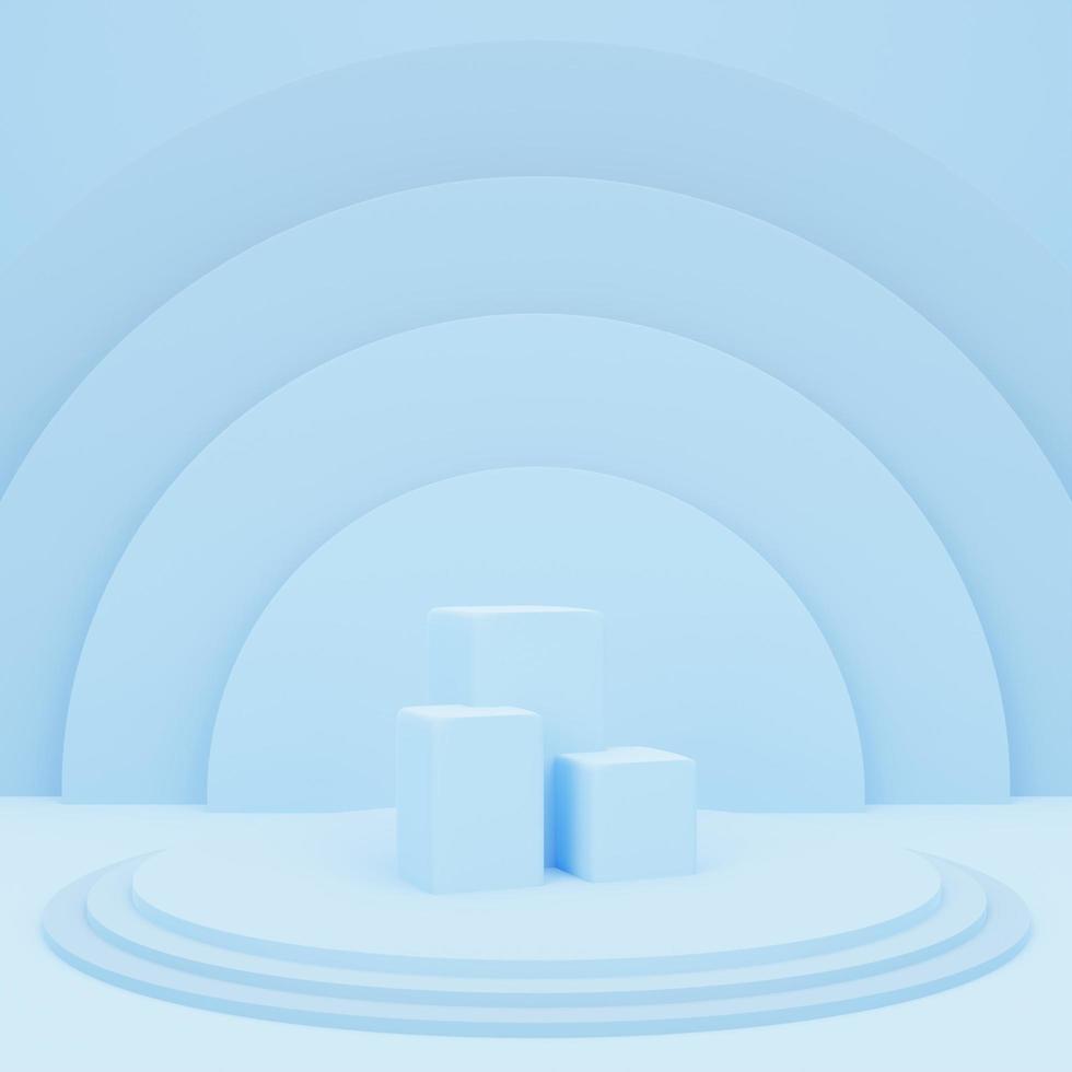 3D Minimalist Blue Podium for product placement and display with the background. 3D rendering geometric shape, Stage for awards on the website in modern. photo
