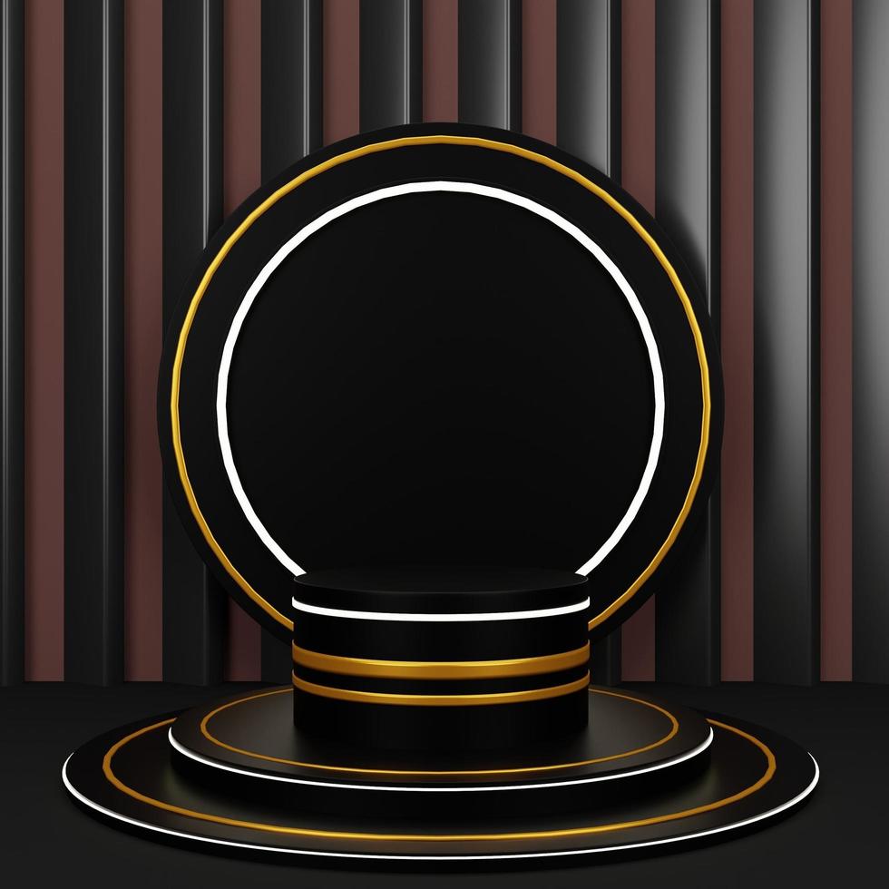 3D Elegant Black Podium for product placement and display with the background. 3D rendering geometric shape, Stage for awards on the website in modern. photo