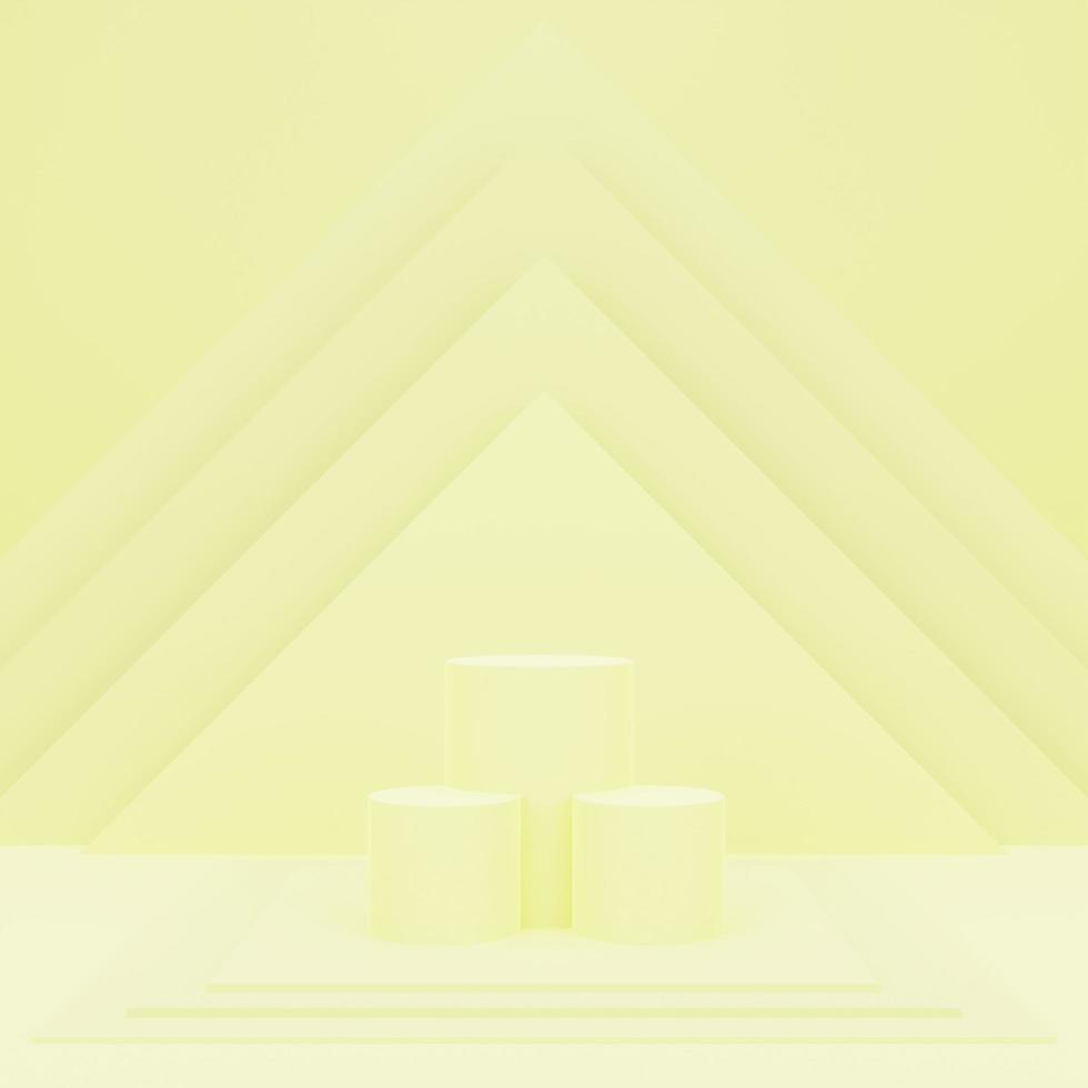 3D Minimalist Yellow Podium for product placement and display with the background. 3D rendering geometric shape, Stage for awards on the website in modern. photo