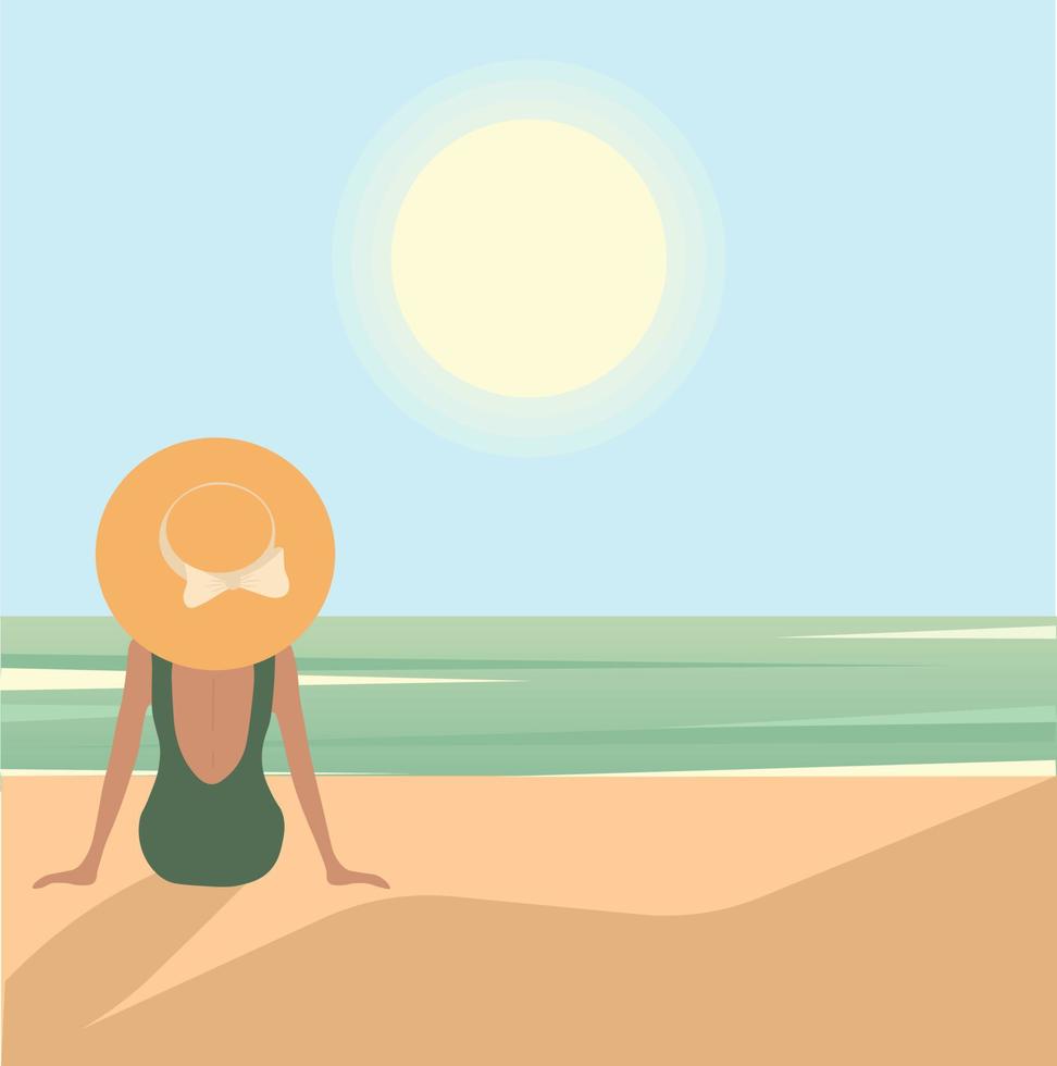 Vector romantic girl in green swimsuit