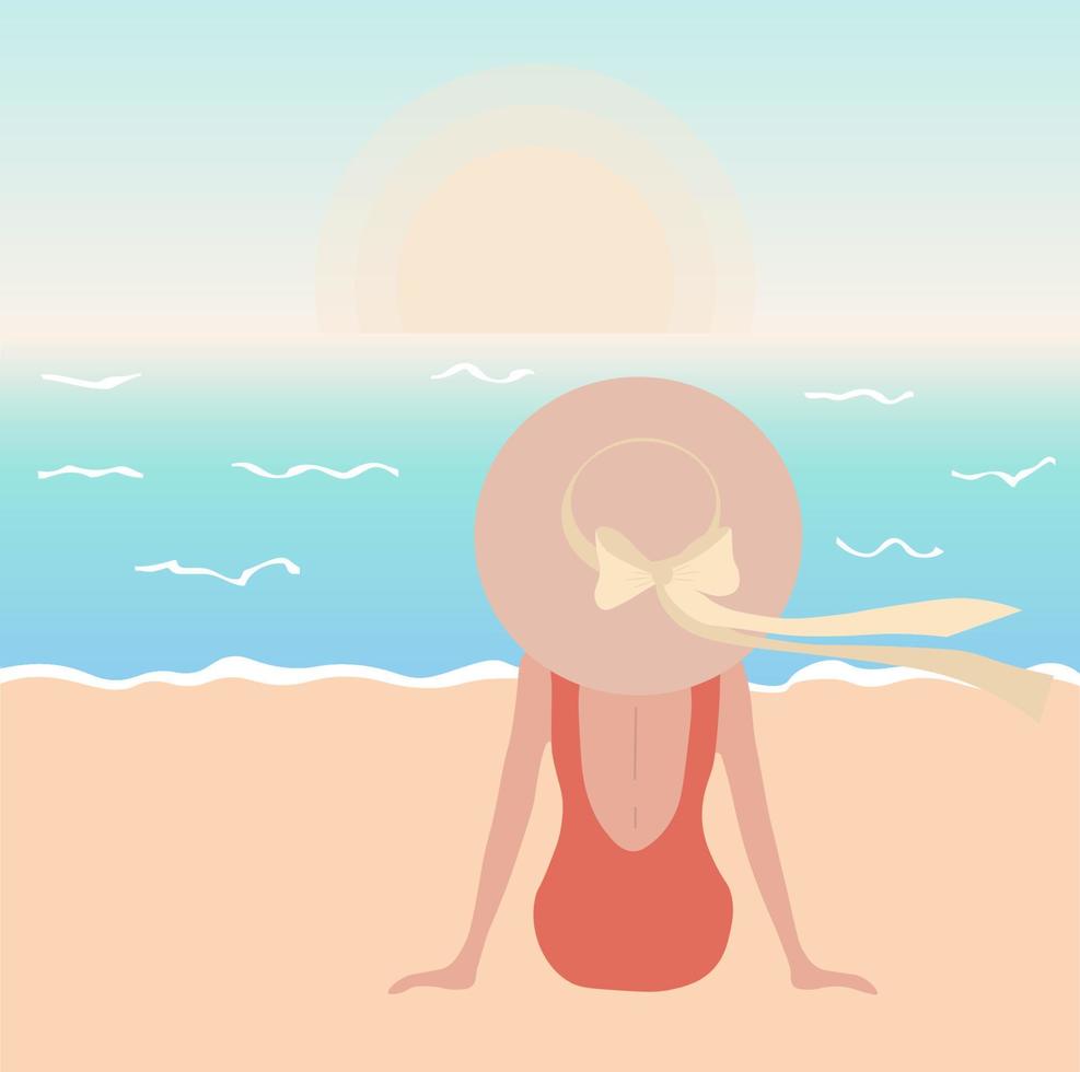 Vector romantic girl in red swimsuit