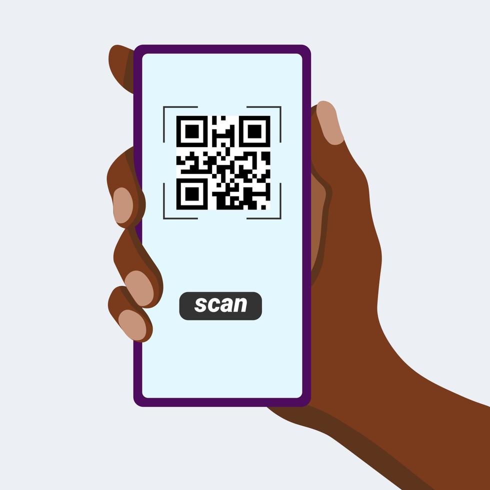 Phone scan icon. Phone in black hand vector
