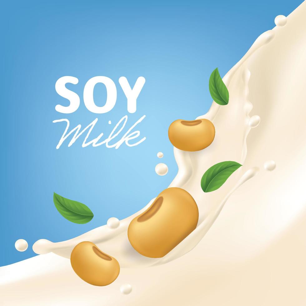 ilustración de fondo de vector de salpicadura de leche de soya realista