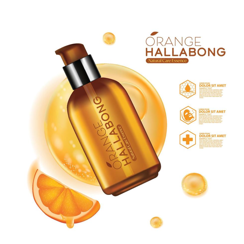 Jeju Island Orange Hallabong Vitamin Serum Moisture Skin Care Cosmetic. vector