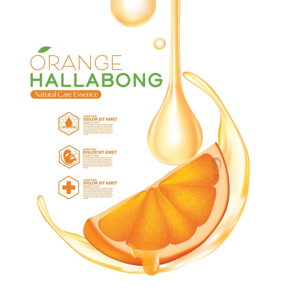 Jeju Island Orange Hallabong Vitamin Serum Moisture Skin Care Cosmetic. vector