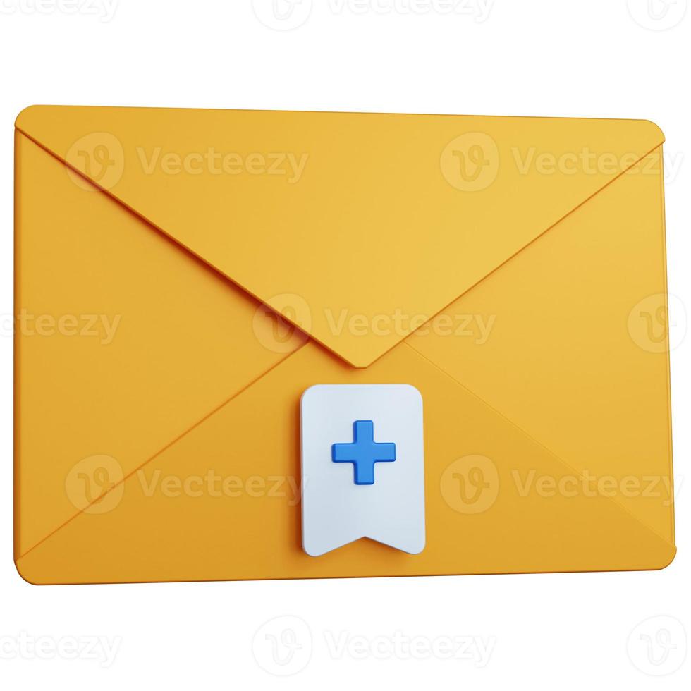 Marcador de correo amarillo de renderizado 3D aislado foto