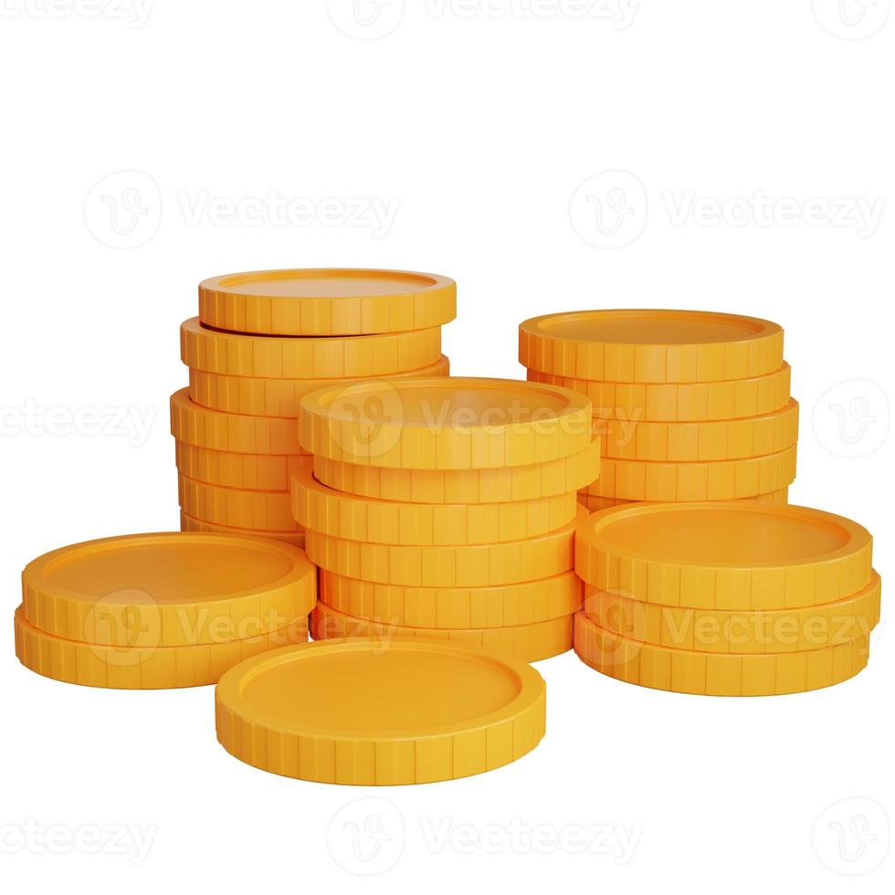 Six stack gold coins on white background - 3d render illustration photo