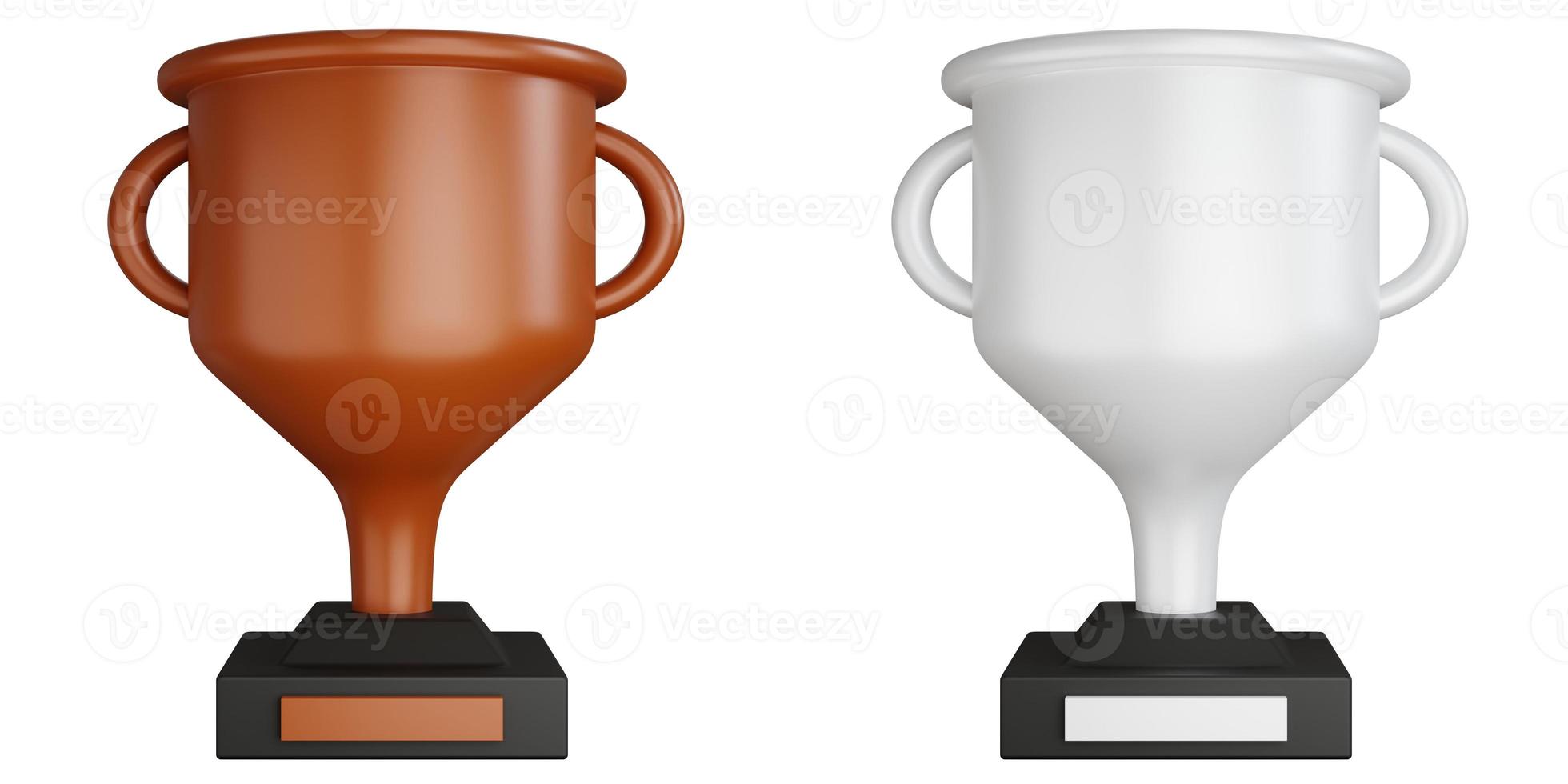 Representación 3d dos trofeos en blanco aislado bronce y plata foto