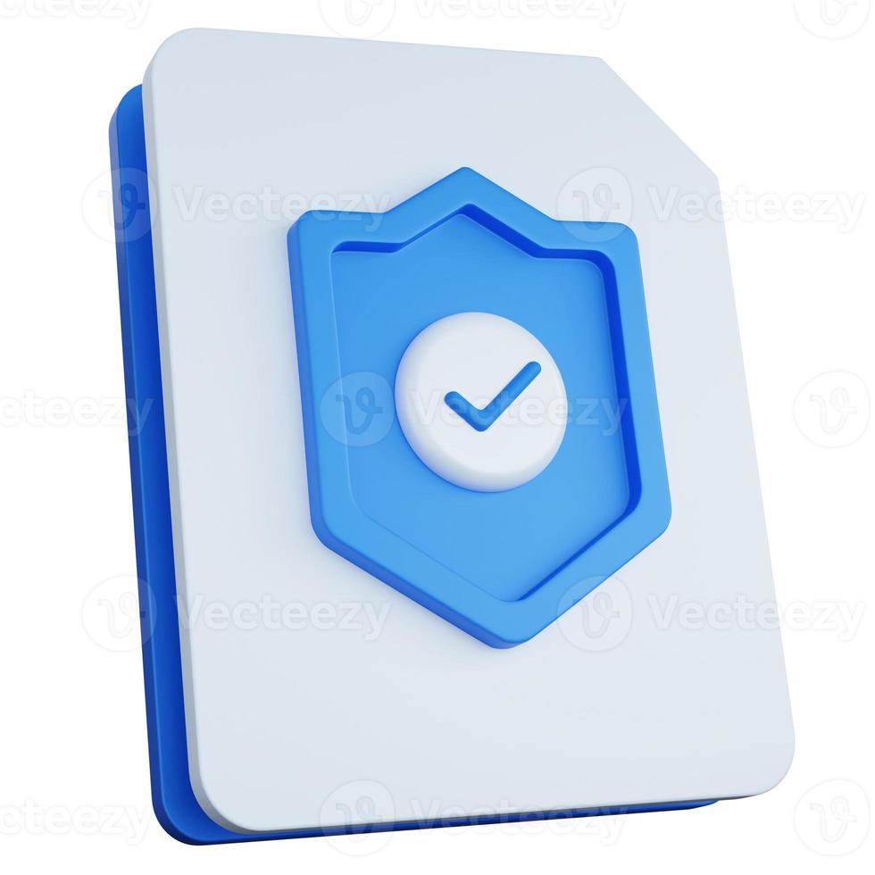 3d rendering file with shield icon check isolated photo