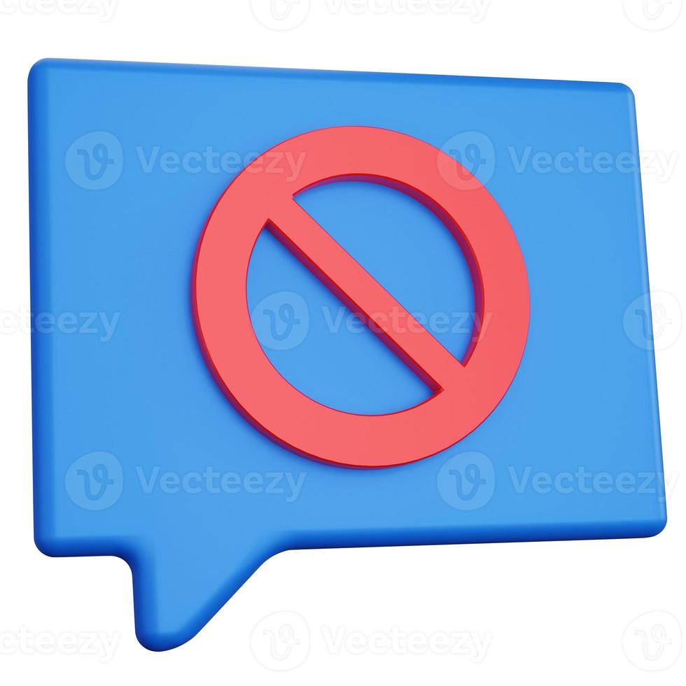 3d rendering message blue with prohibition sign isolated photo