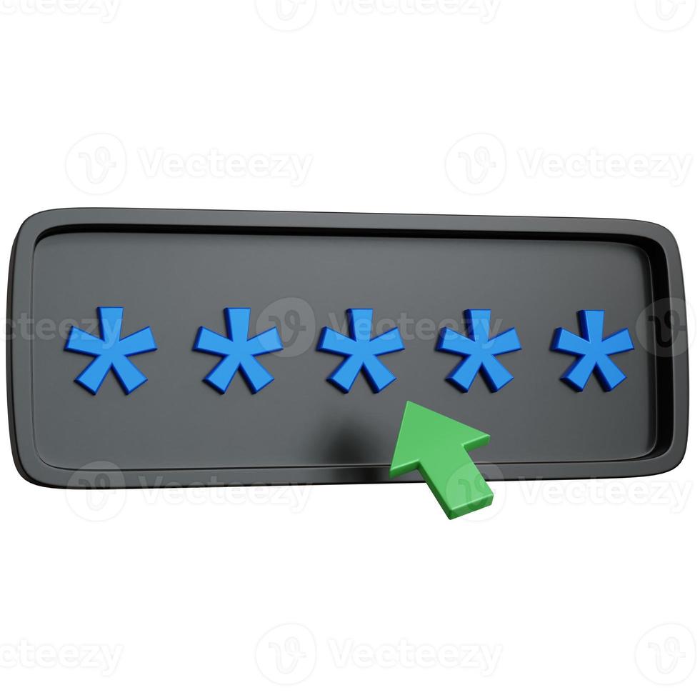 3d rendering black password field with cursor mouse green isolated photo