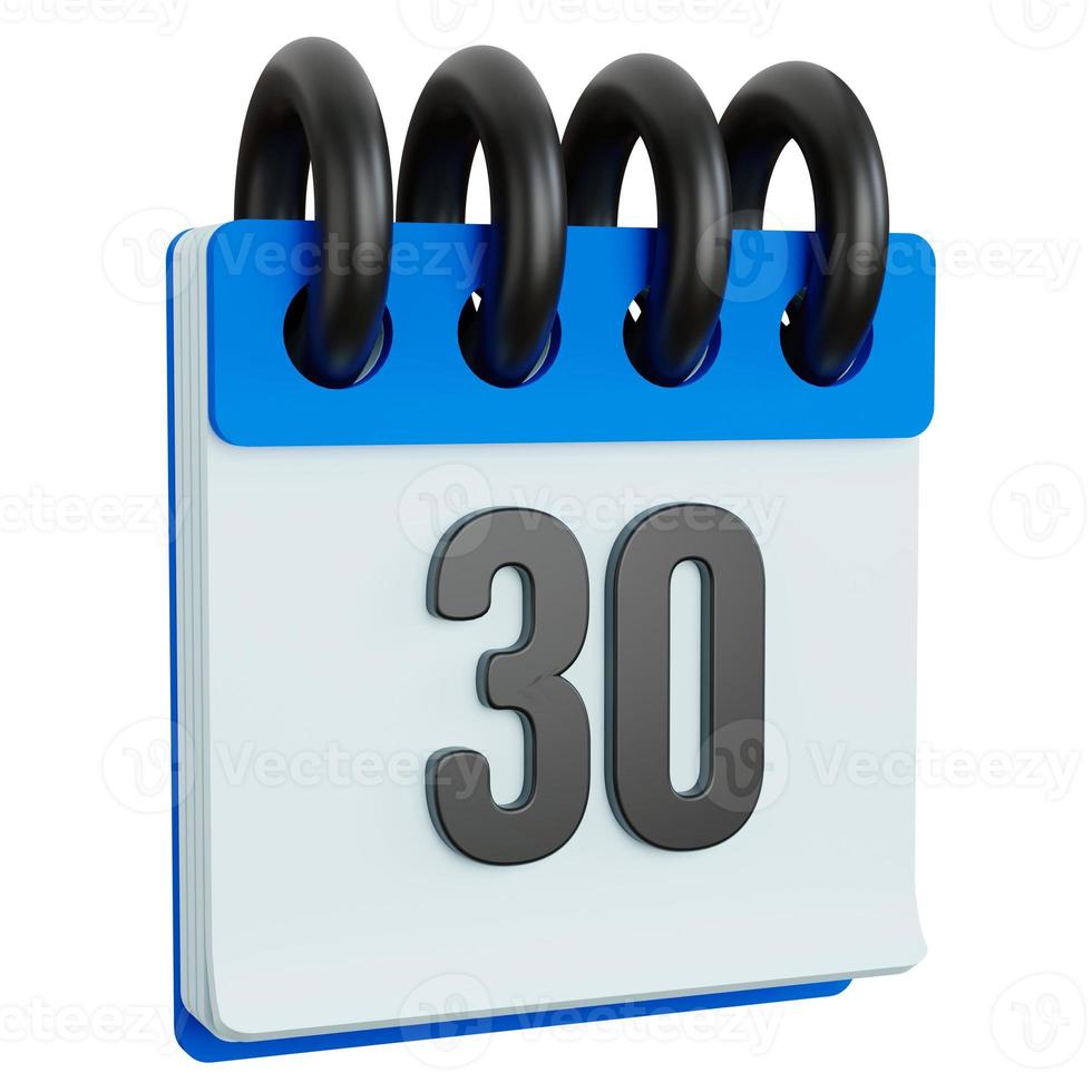 calendar blue isolated with number thirty 3d render illustration photo