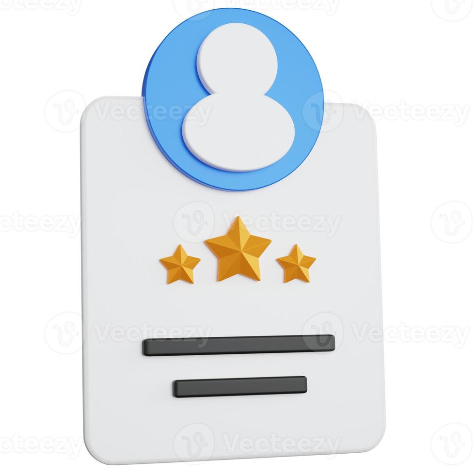 3d rendering feed back review with three stars and account icon isolated photo