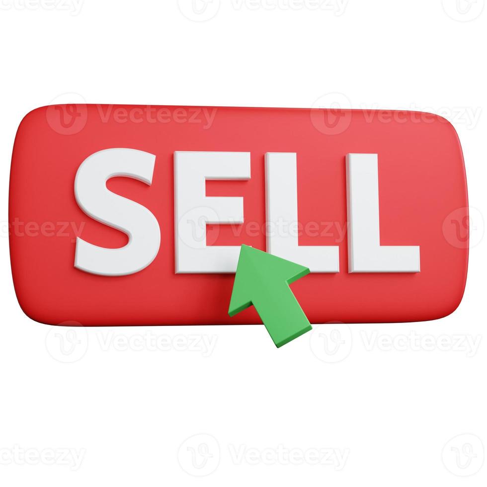 3d rendering red button sell and mouse pointer isolated photo