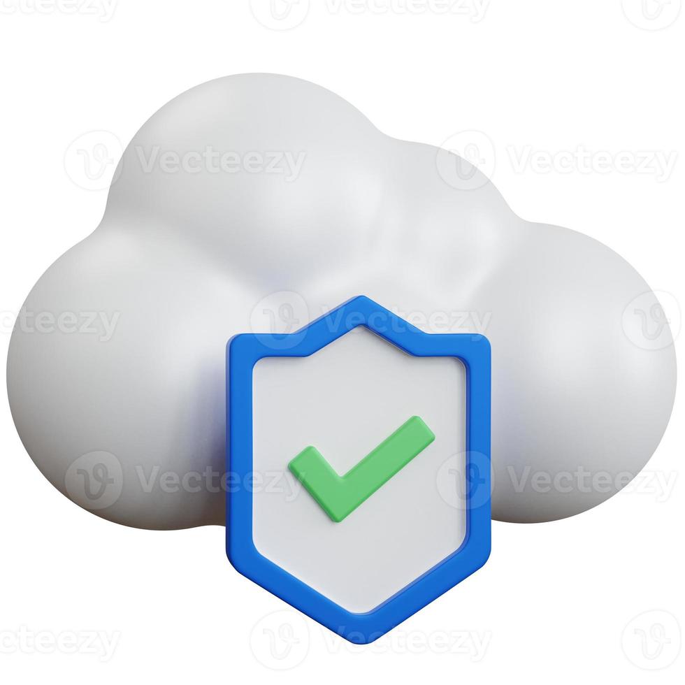 3d rendering cloud with the blue shield ticked green isolated photo
