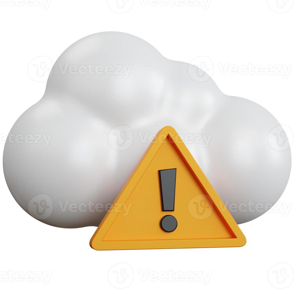 3d rendering cloud error white with a yellow warning sign isolated photo