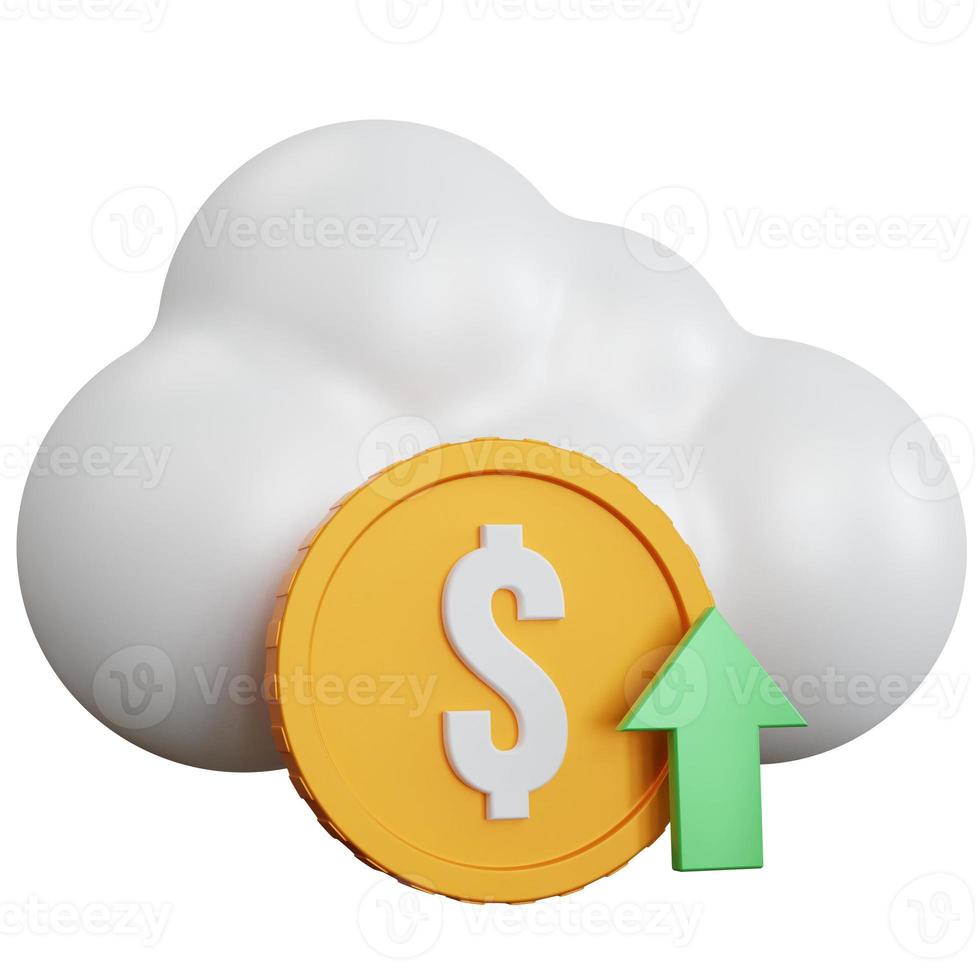 3d rendering cloud white with dollar coin and green up arrow isolated photo